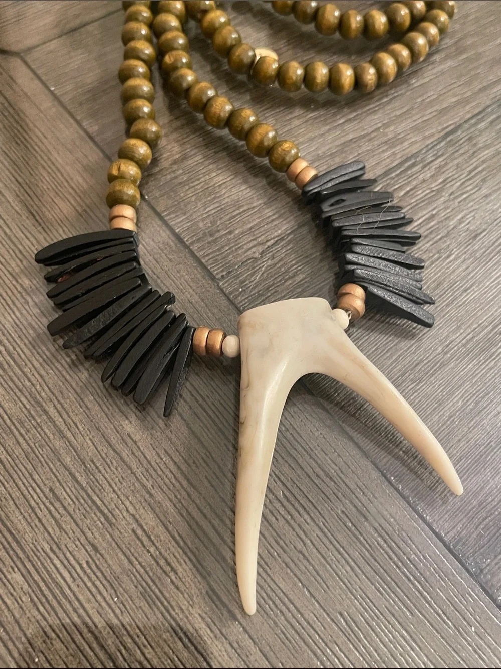 byou Bohemian Wooden Beaded Necklace with Faux Antlers